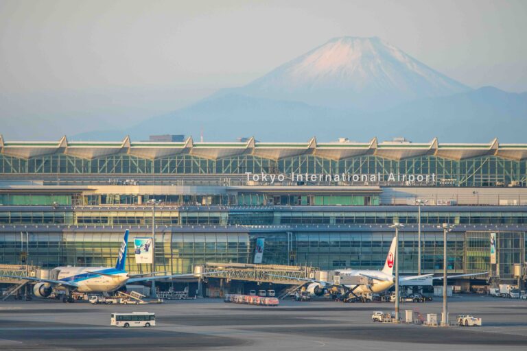 Tokyo, Japan - December 29, 2020:Haneda International Airport with Mount Fuji